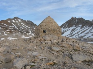 The hut built in John Muir's honor in 1936 atop Muir Pass. I ended up spending a warm night inside the hut as a storm front rolled in.